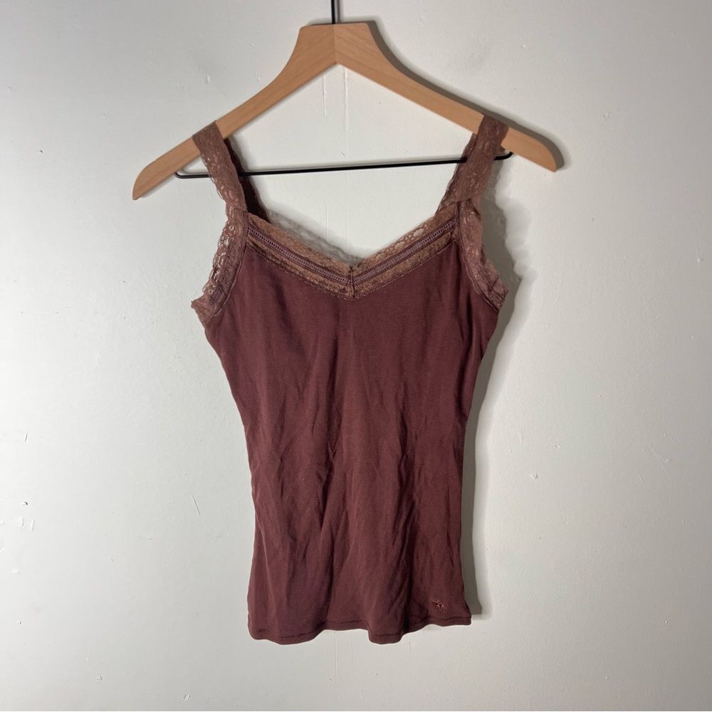 Vintage Abercrombie & Fitch Brown Lace Camisole Medium Built in Bra Y2K